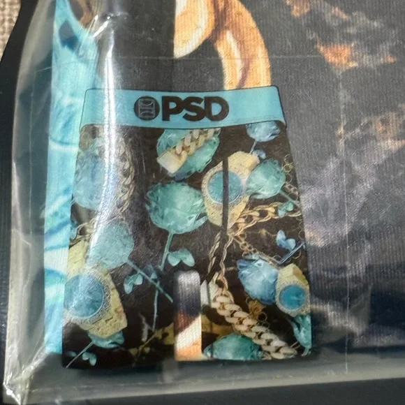 PSD Aqua Rose & Gold Chain Boxer Briefs with Black Base - Picture 3 of 5